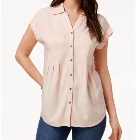 Style & Co Pleated Cuffed-sleeve crushes petal top - Picture 1 of 7